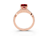 Rose gold Princess Cut Ruby  Halo Twist Band Solitaire Prong Setting Ring_27