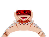 Rose gold Princess Cut Ruby  Halo Twist Band Solitaire Prong Setting Ring_28