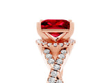 Rose gold Princess Cut Ruby  Halo Twist Band Solitaire Prong Setting Ring_29