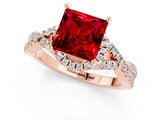 Rose gold Princess Cut Ruby  Halo Twist Band Solitaire Prong Setting Ring_43