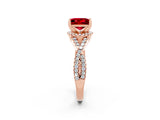 Rose gold Princess Cut Ruby  Halo Twist Band Solitaire Prong Setting Ring_44