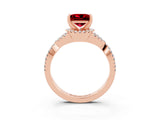 Rose gold Princess Cut Ruby  Halo Twist Band Solitaire Prong Setting Ring_45