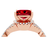 Rose gold Princess Cut Ruby  Halo Twist Band Solitaire Prong Setting Ring_46