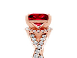 Rose gold Princess Cut Ruby  Halo Twist Band Solitaire Prong Setting Ring_47