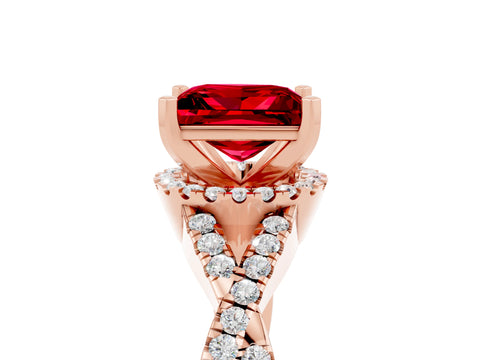 Rose gold Princess Cut Ruby Halo Twist Band Solitaire Prong Setting Ring_5