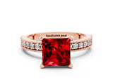 Rose gold Princess Cut Ruby Milgrain Pavé Engagement Ring with Four-Prong Setting_12