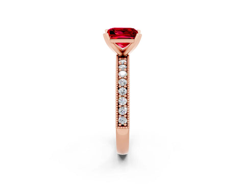 Rose gold Princess Cut Ruby Milgrain Pavé Engagement Ring with Four-Prong Setting_14