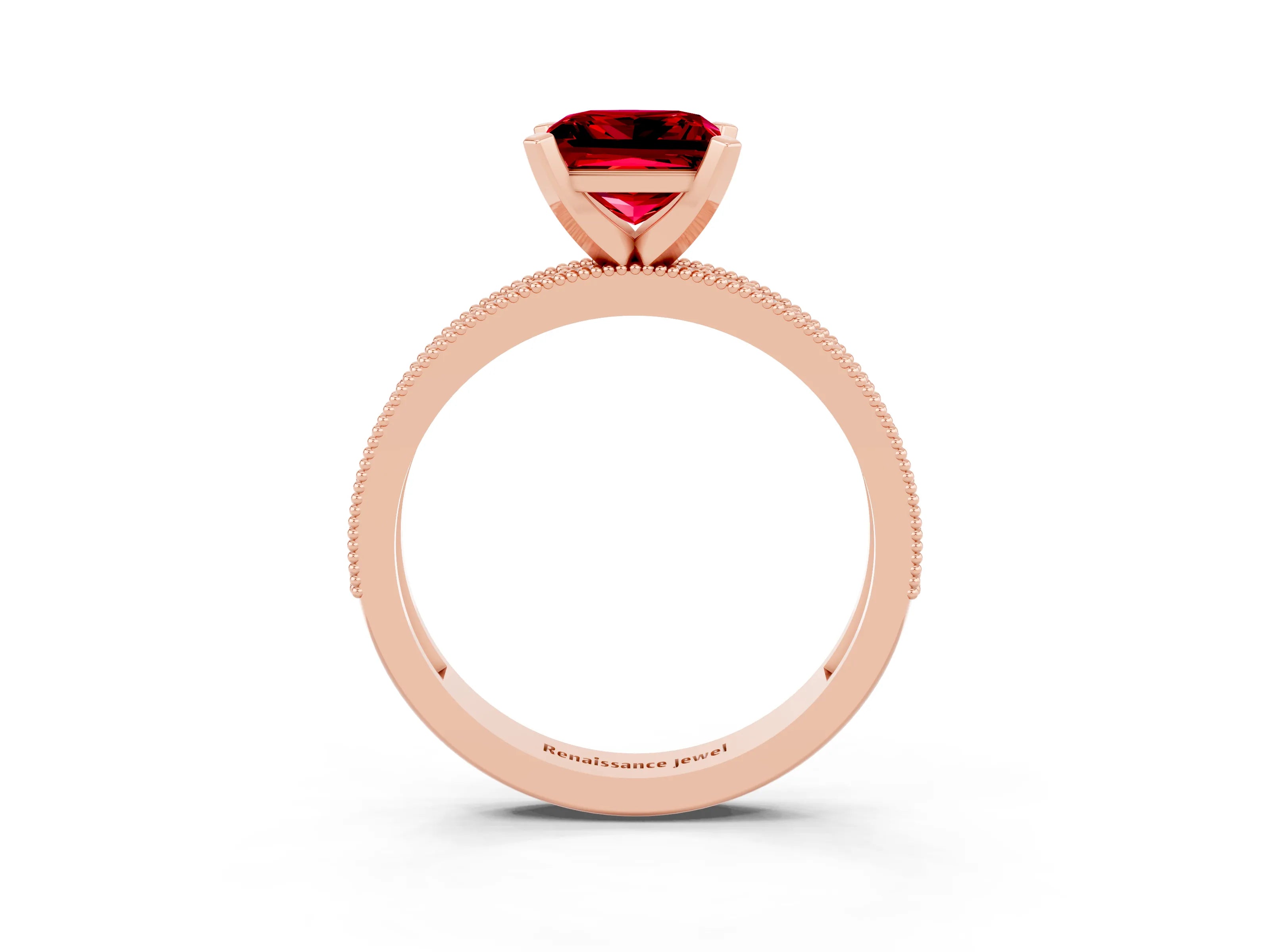 Rose gold Princess Cut Ruby Milgrain Pavé Engagement Ring with Four-Prong Setting_15
