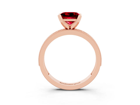Rose gold Princess Cut Ruby Milgrain Pavé Engagement Ring with Four-Prong Setting_15
