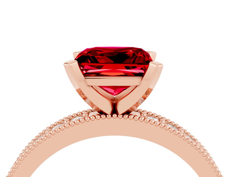Rose gold Princess Cut Ruby Milgrain Pavé Engagement Ring with Four-Prong Setting_16