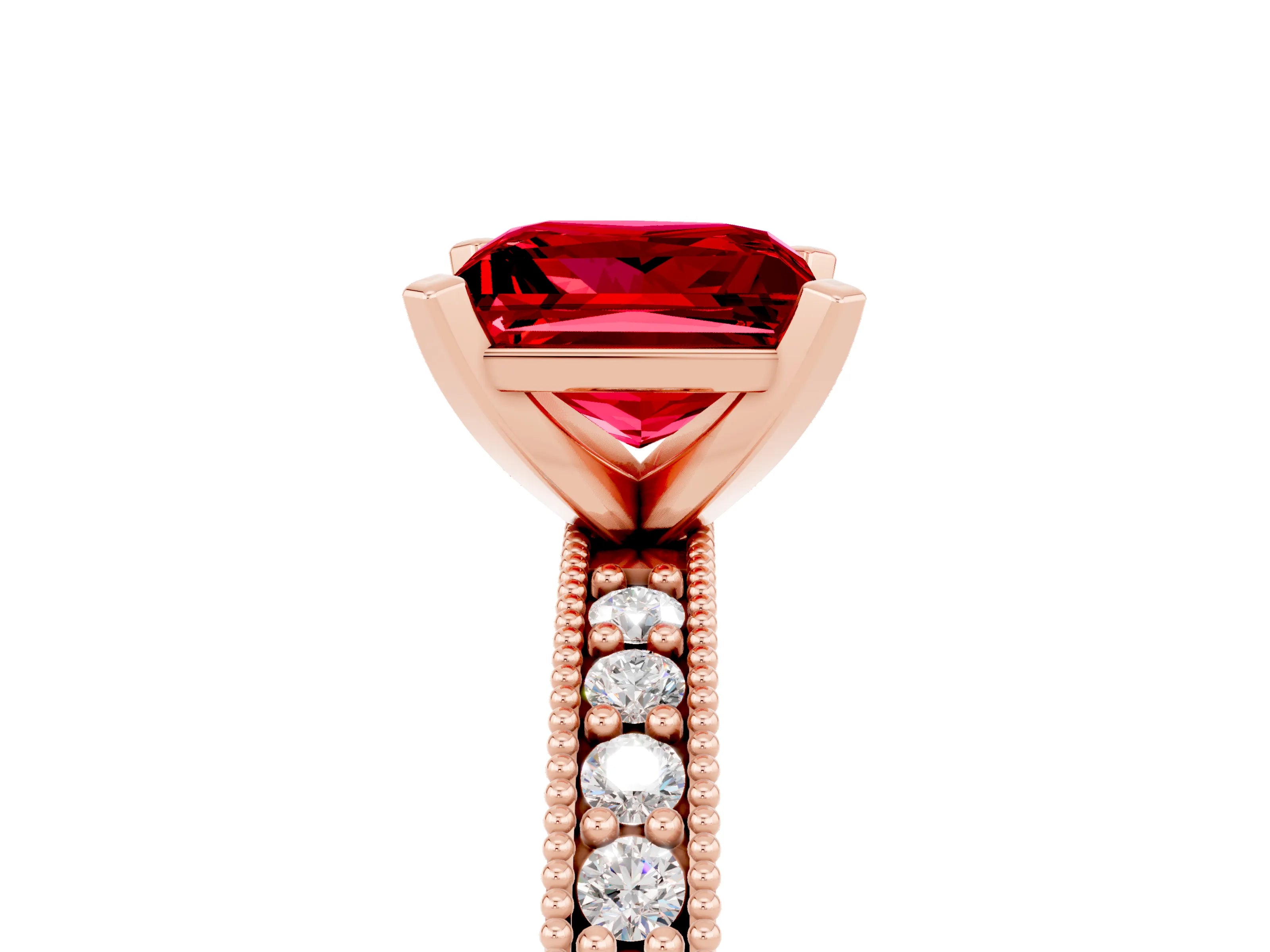 Rose gold Princess Cut Ruby Milgrain Pavé Engagement Ring with Four-Prong Setting_17