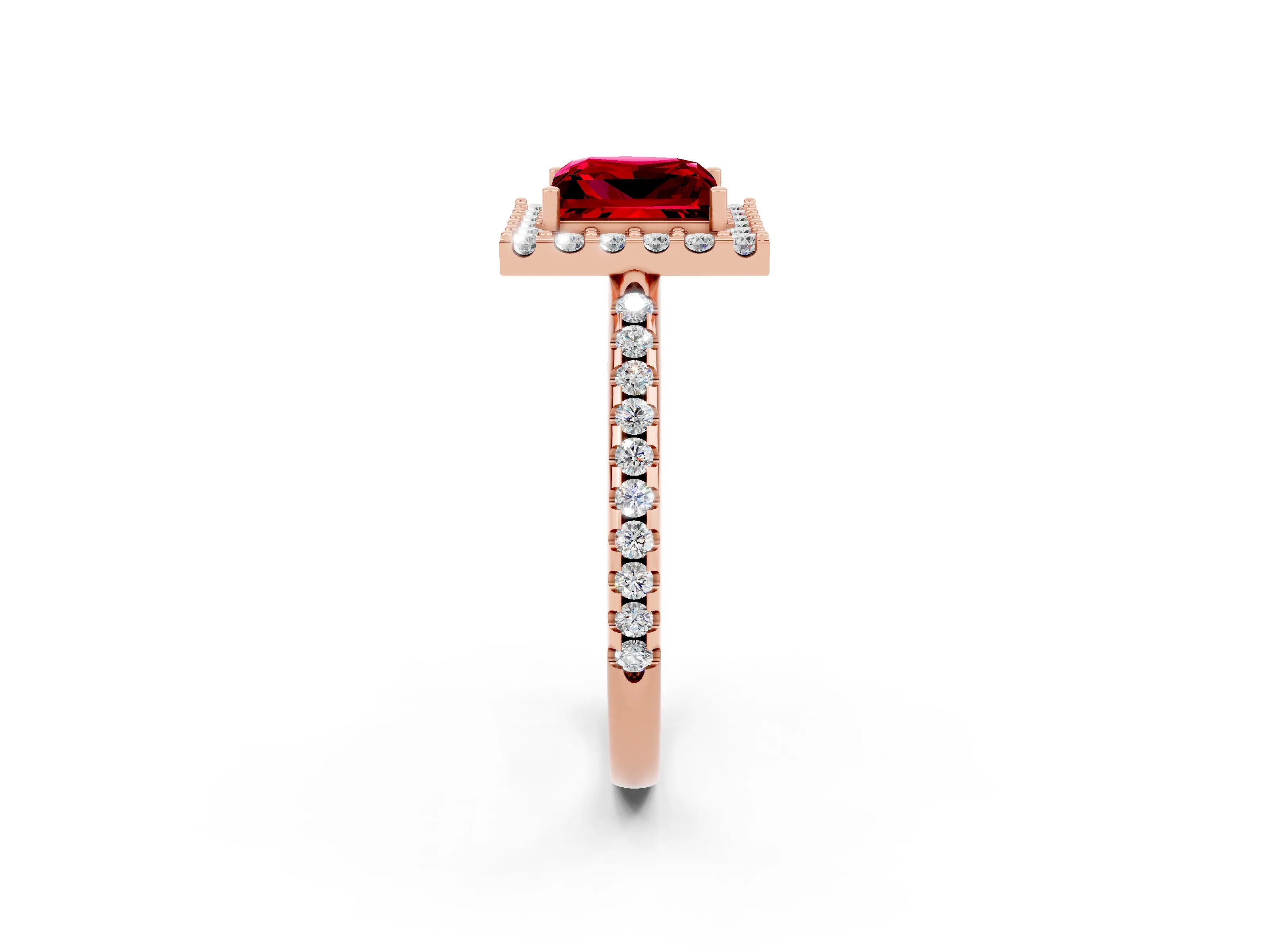 Rose gold Princess Cut Ruby Pavé Halo Ring with Four-Prong Setting_14