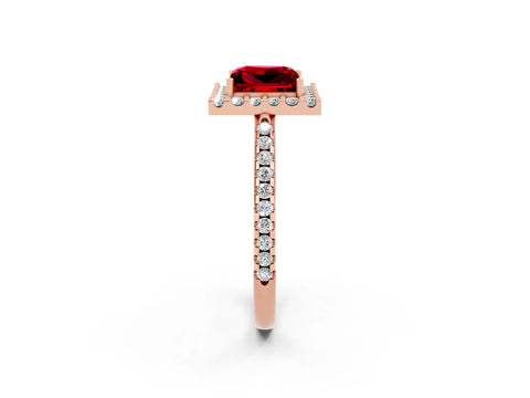 Rose gold Princess Cut Ruby Pavé Halo Ring with Four-Prong Setting_14