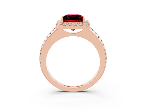 Rose gold Princess Cut Ruby Pavé Halo Ring with Four-Prong Setting_15