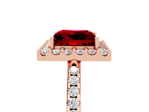 Rose gold Princess Cut Ruby Pavé Halo Ring with Four-Prong Setting_17