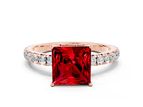 Rose gold Princess Cut Ruby Pavé Solitaire Engagement Ring with Four-Prong Setting_12