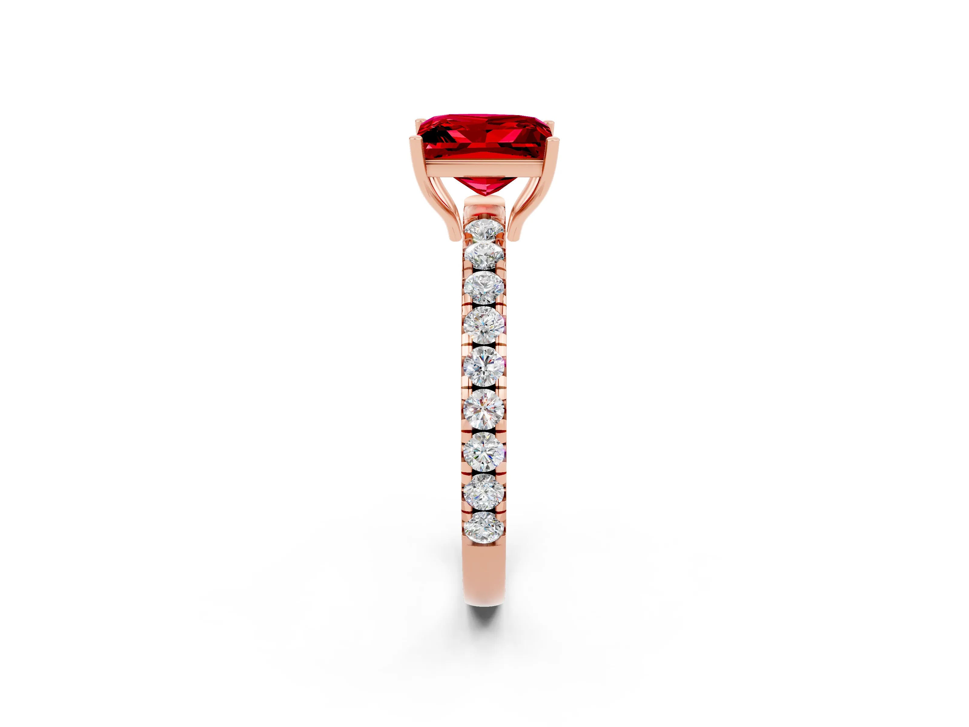Rose gold Princess Cut Ruby Pavé Solitaire Engagement Ring with Four-Prong Setting_14