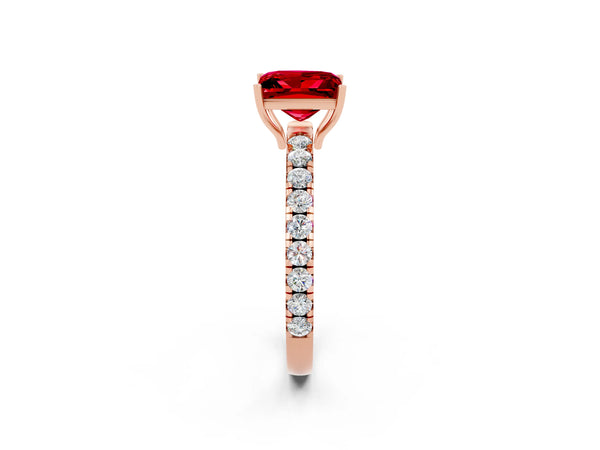 Rose gold Princess Cut Ruby Pavé Solitaire Engagement Ring with Four-Prong Setting
