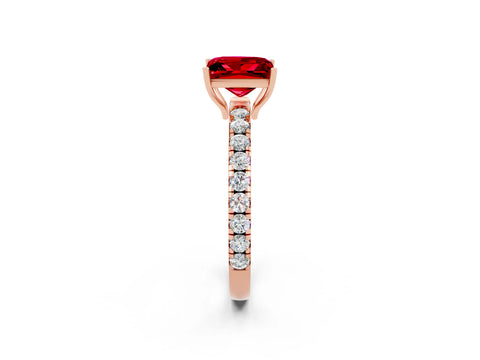 Rose gold Princess Cut Ruby Pavé Solitaire Engagement Ring with Four-Prong Setting_14