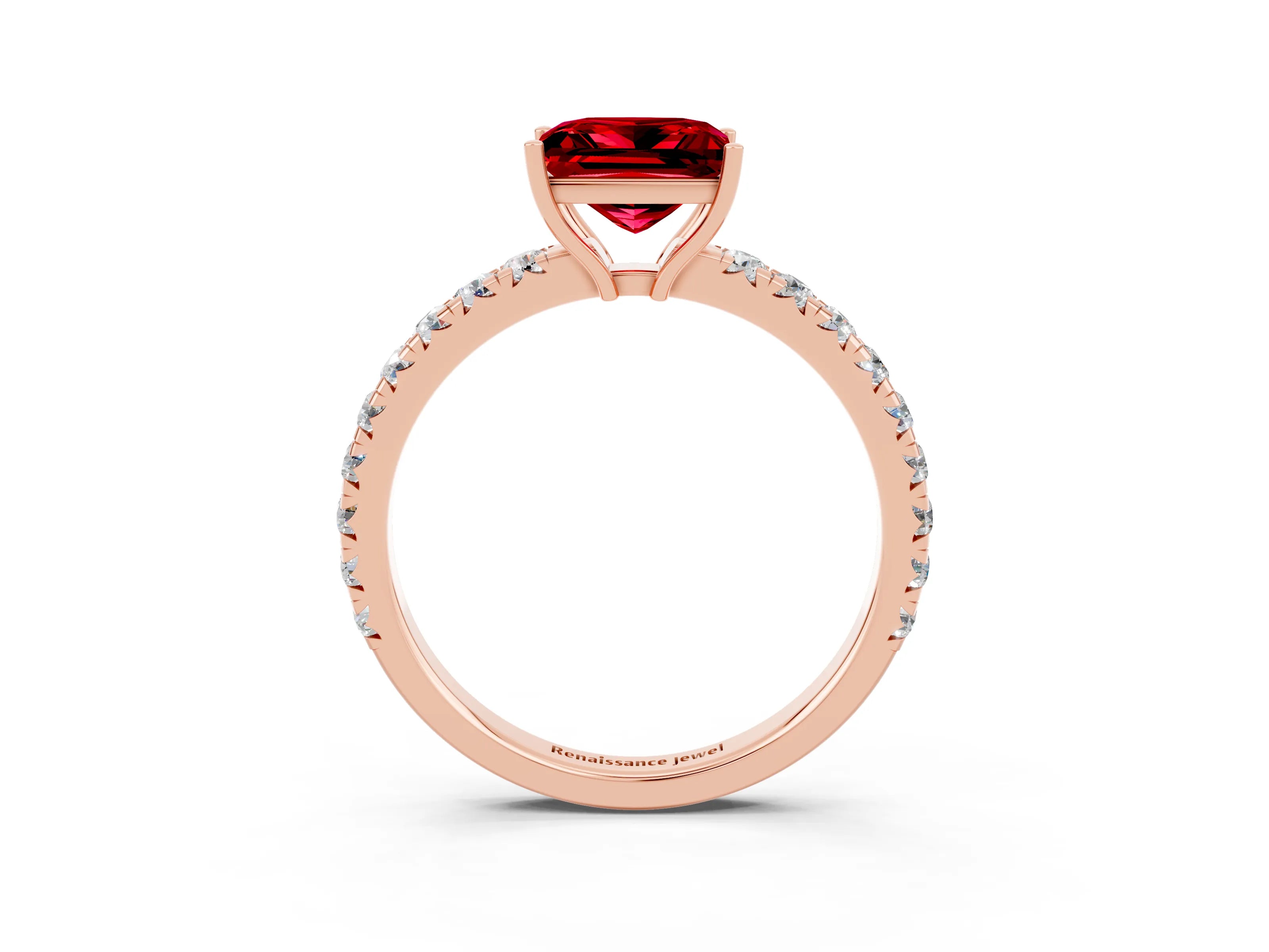 Rose gold Princess Cut Ruby Pavé Solitaire Engagement Ring with Four-Prong Setting_15