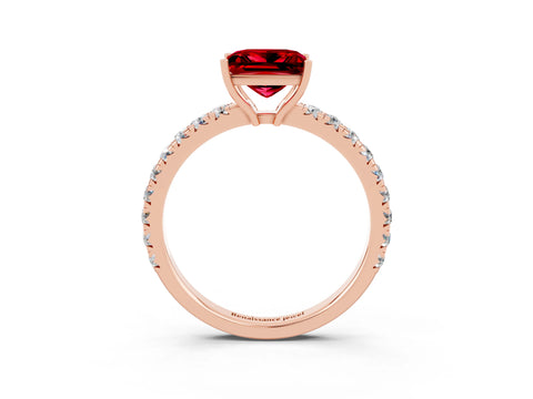 Rose gold Princess Cut Ruby Pavé Solitaire Engagement Ring with Four-Prong Setting_15