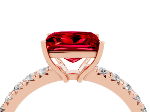 Rose gold Princess Cut Ruby Pavé Solitaire Engagement Ring with Four-Prong Setting_16