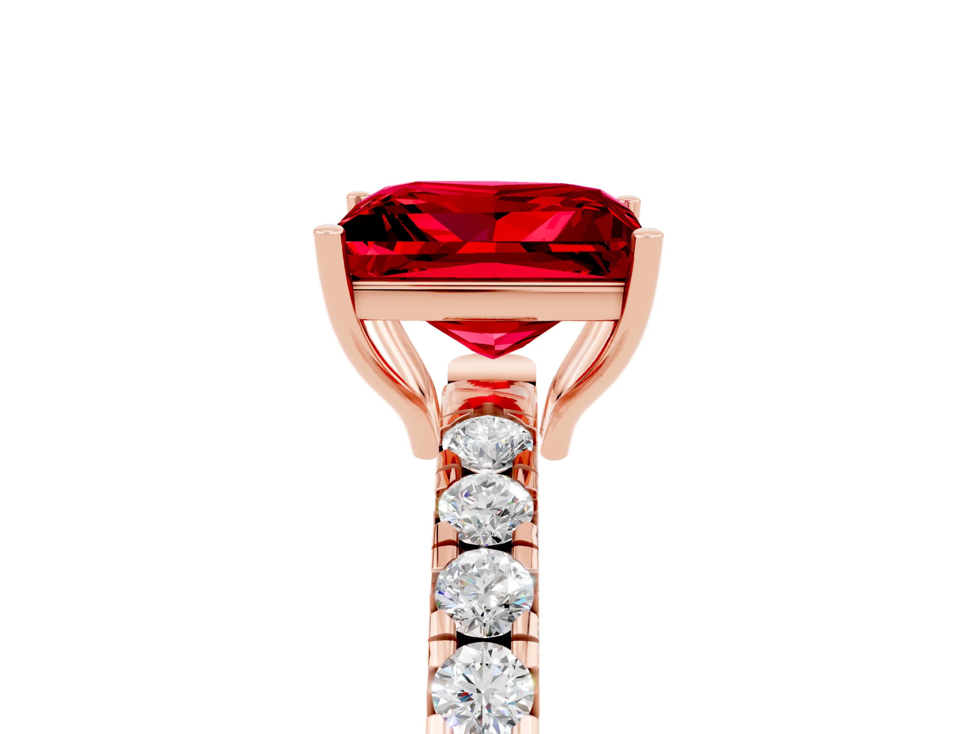 Rose gold Princess Cut Ruby Pavé Solitaire Engagement Ring with Four-Prong Setting_17