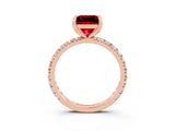 Rose gold Princess Cut Ruby Pavé Solitaire Ring with Round Band and Prong Setting_27