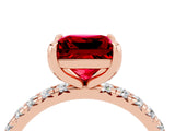 Rose gold Princess Cut Ruby Pavé Solitaire Ring with Round Band and Prong Setting_28