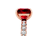 Rose gold Princess Cut Ruby Pavé Solitaire Ring with Round Band and Prong Setting_29