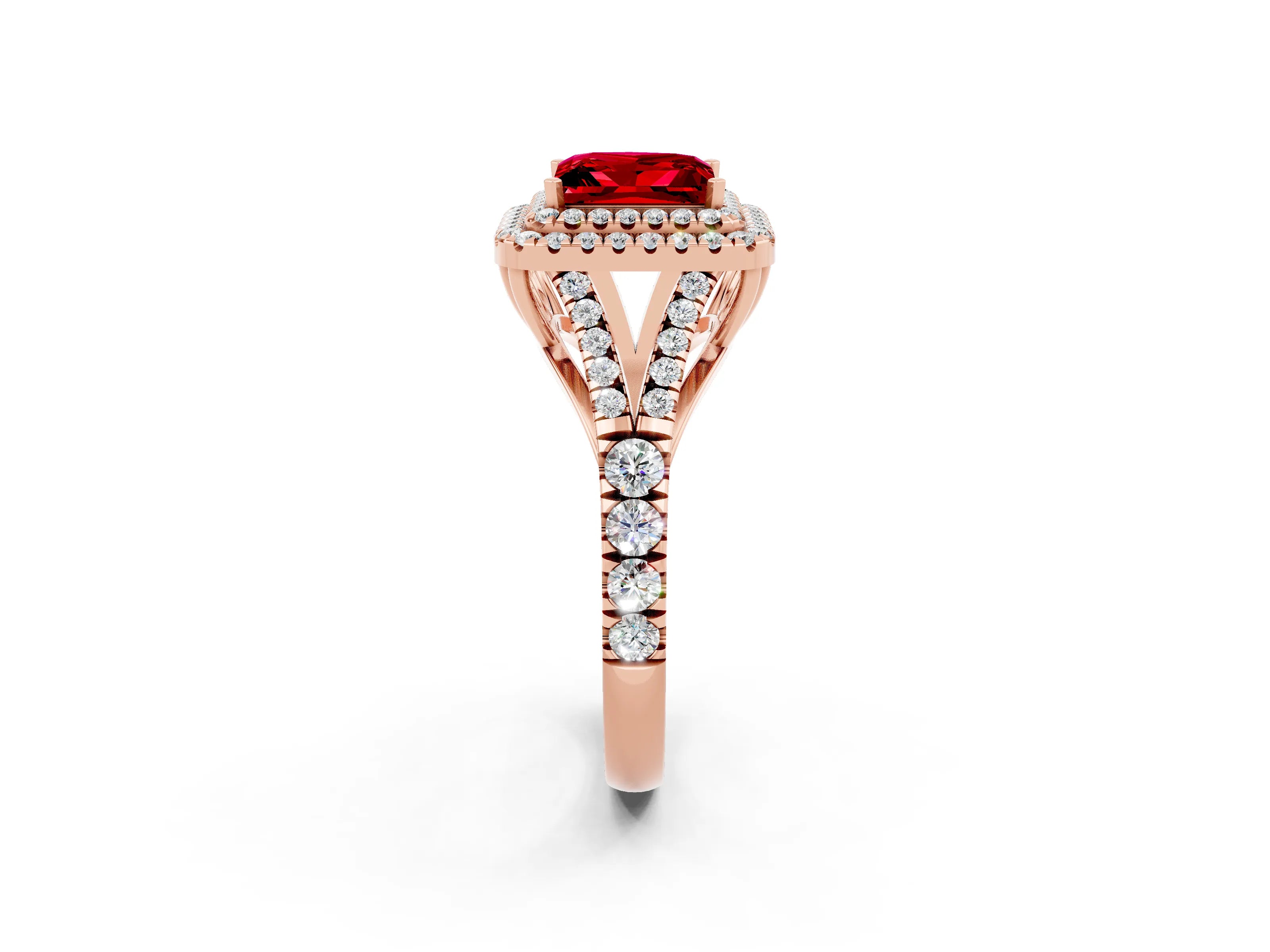 Rose gold Princess Cut Ruby Pavé Split Shank Double Halo Engagement Ring_2