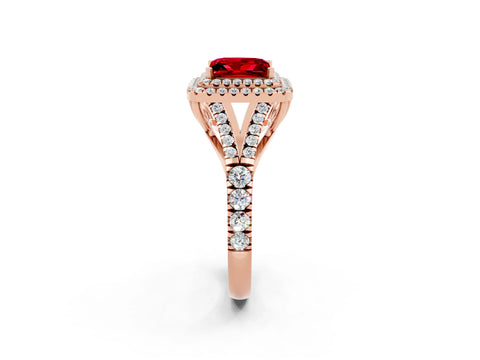 Rose gold Princess Cut Ruby Pavé Split Shank Double Halo Engagement Ring_2