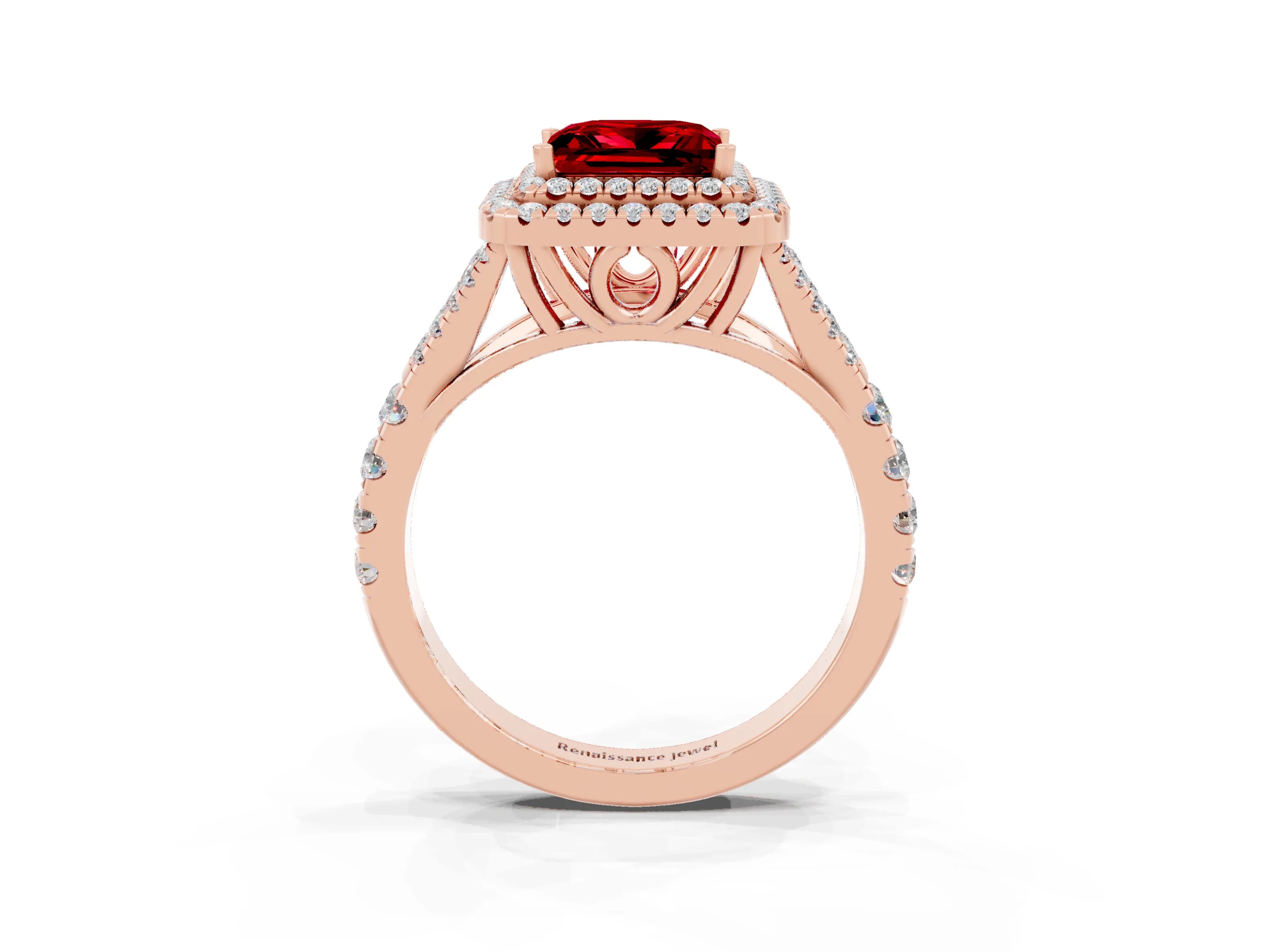 Rose gold Princess Cut Ruby Pavé Split Shank Double Halo Engagement Ring_3