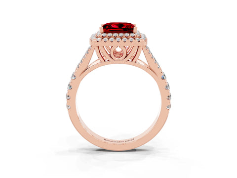 Rose gold Princess Cut Ruby Pavé Split Shank Double Halo Engagement Ring_3
