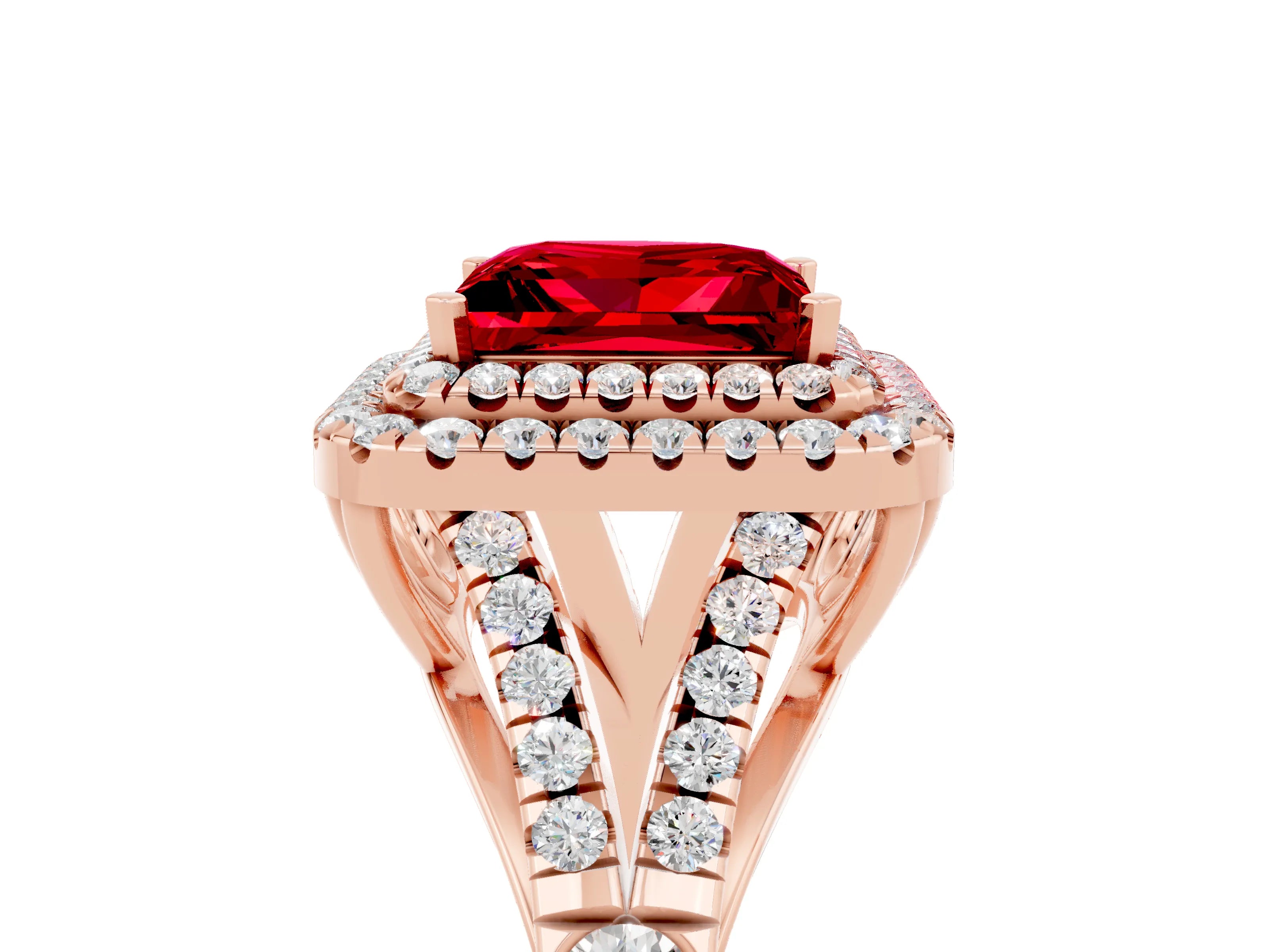 Rose gold Princess Cut Ruby Pavé Split Shank Double Halo Engagement Ring_5