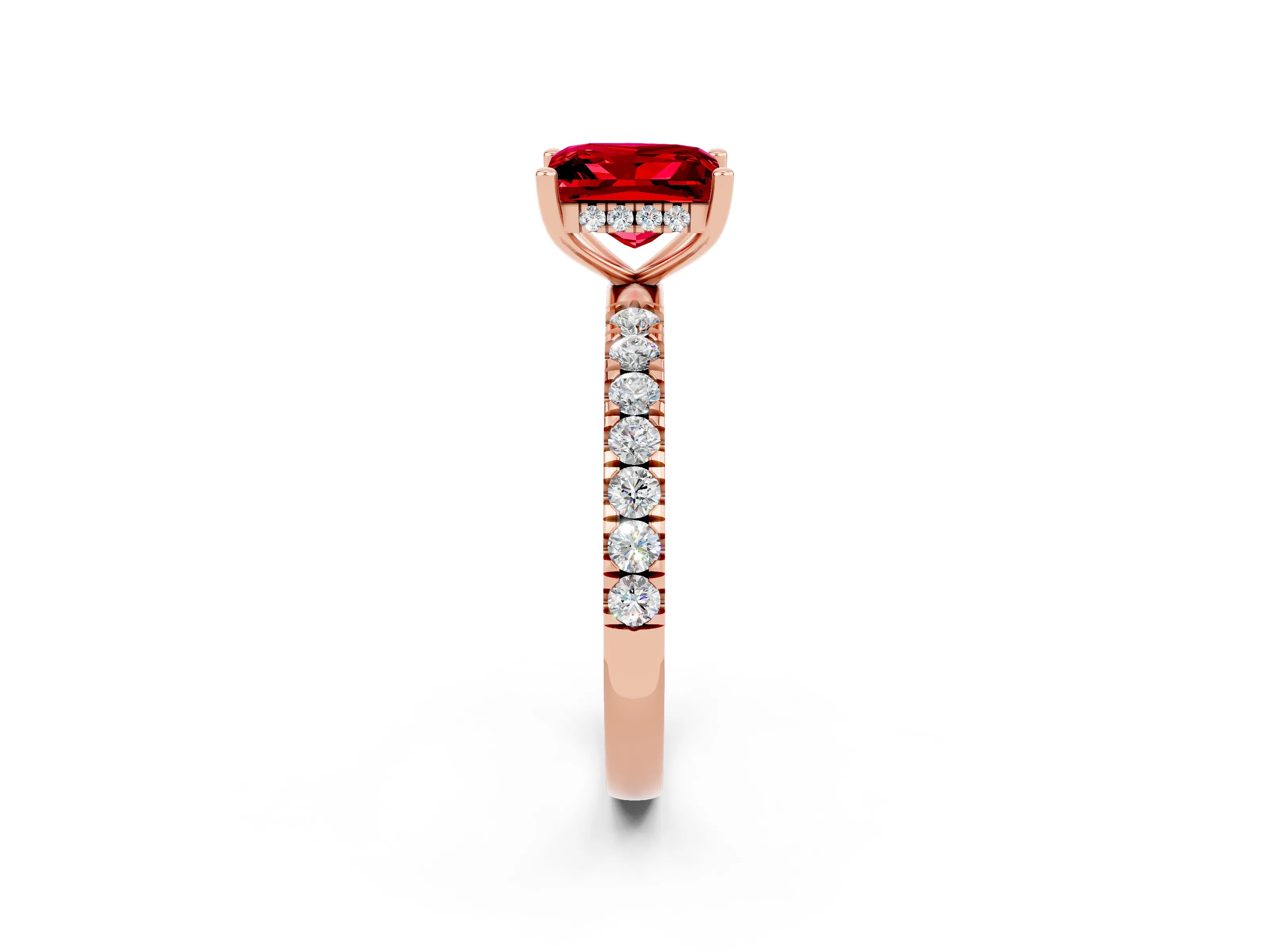 Rose gold Princess Cut Ruby Pave Band Solitaire Ring with Four-Prong Setting_26
