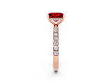 Rose gold Princess Cut Ruby Pave Band Solitaire Ring with Four-Prong Setting_26