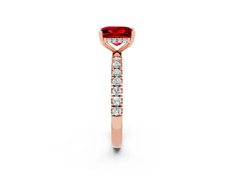 Rose gold Princess Cut Ruby Pave Band Solitaire Ring with Four-Prong Setting_26