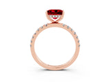 Rose gold Princess Cut Ruby Pave Band Solitaire Ring with Four-Prong Setting_27