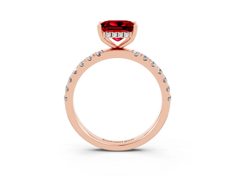 Rose gold Princess Cut Ruby Pave Band Solitaire Ring with Four-Prong Setting_27