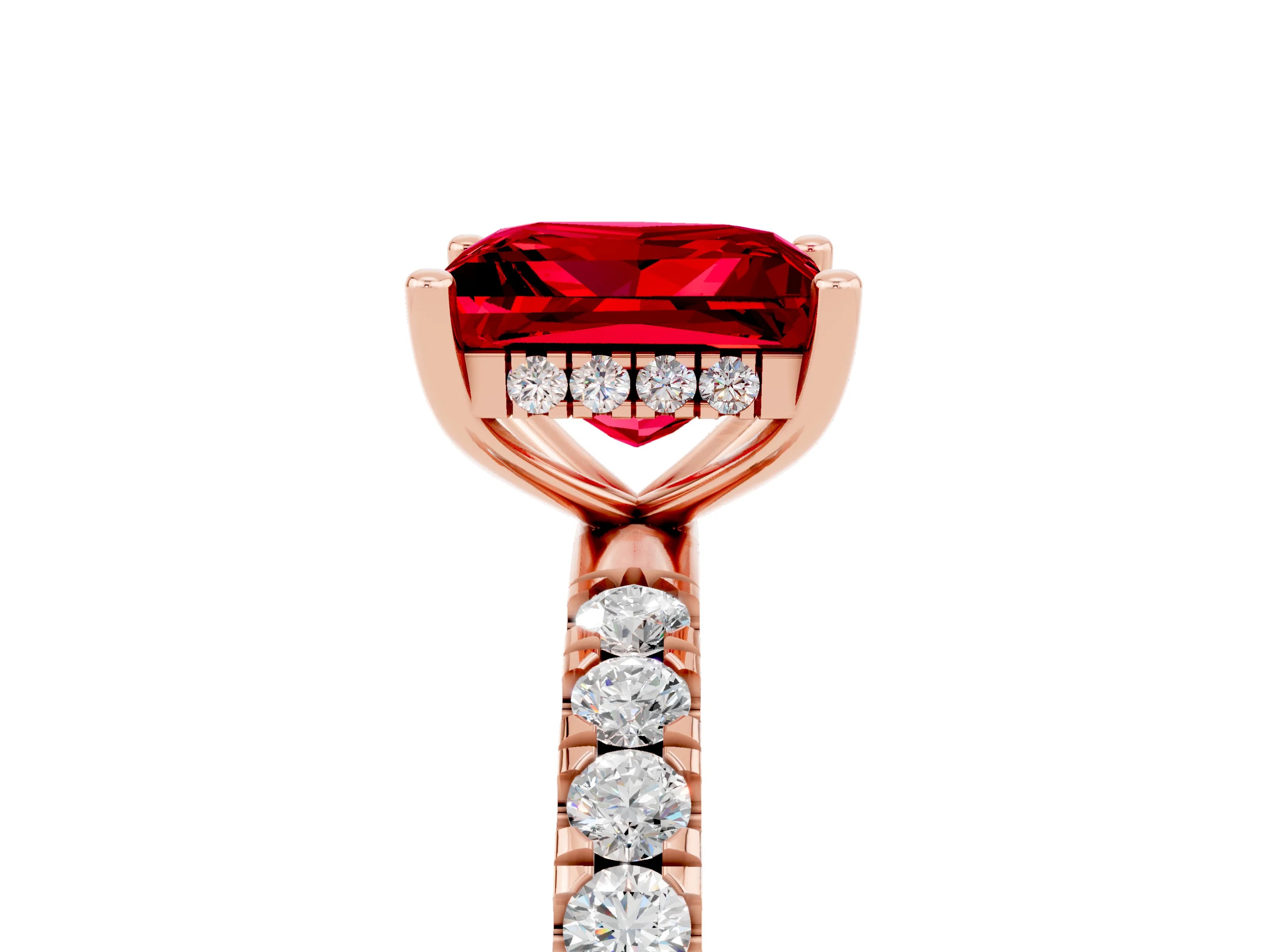 Rose gold Princess Cut Ruby Pave Band Solitaire Ring with Four-Prong Setting_29