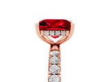 Rose gold Princess Cut Ruby Pave Band Solitaire Ring with Four-Prong Setting_29