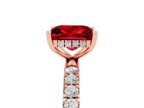 Rose gold Princess Cut Ruby Pave Band Solitaire Ring with Four-Prong Setting_29