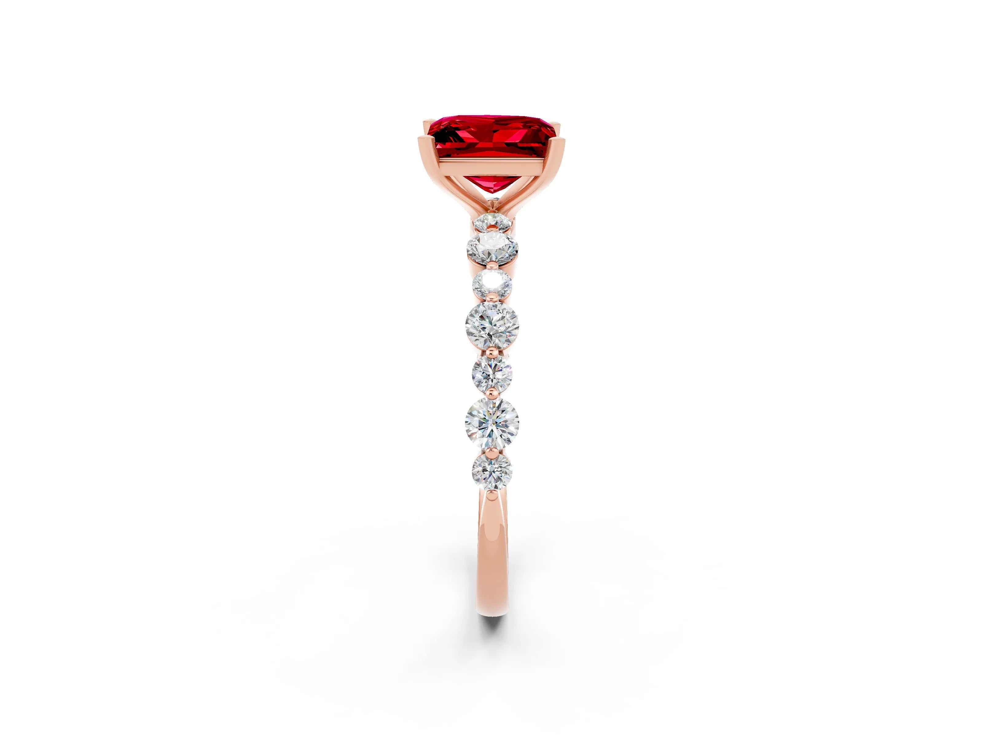 Rose gold Princess Cut Ruby Prong Set Engagement Ring with Pavé Band_2