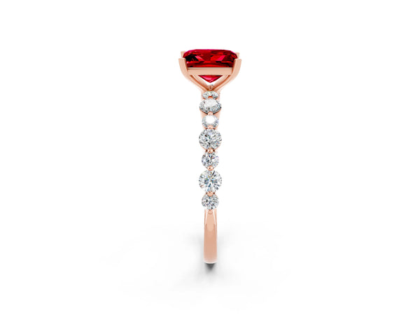 Rose gold Princess Cut Ruby Prong Set Engagement Ring with Pavé Band