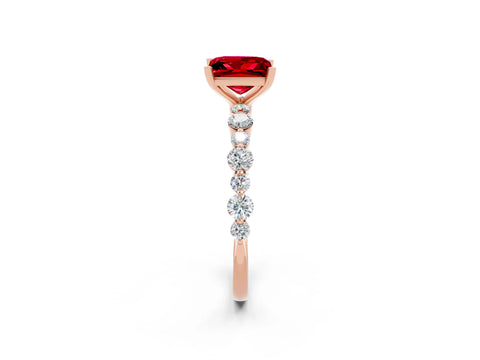 Rose gold Princess Cut Ruby Prong Set Engagement Ring with Pavé Band_2