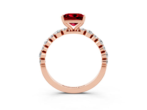 Rose gold Princess Cut Ruby Prong Set Engagement Ring with Pavé Band_3