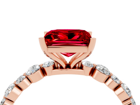 Rose gold Princess Cut Ruby Prong Set Engagement Ring with Pavé Band_4