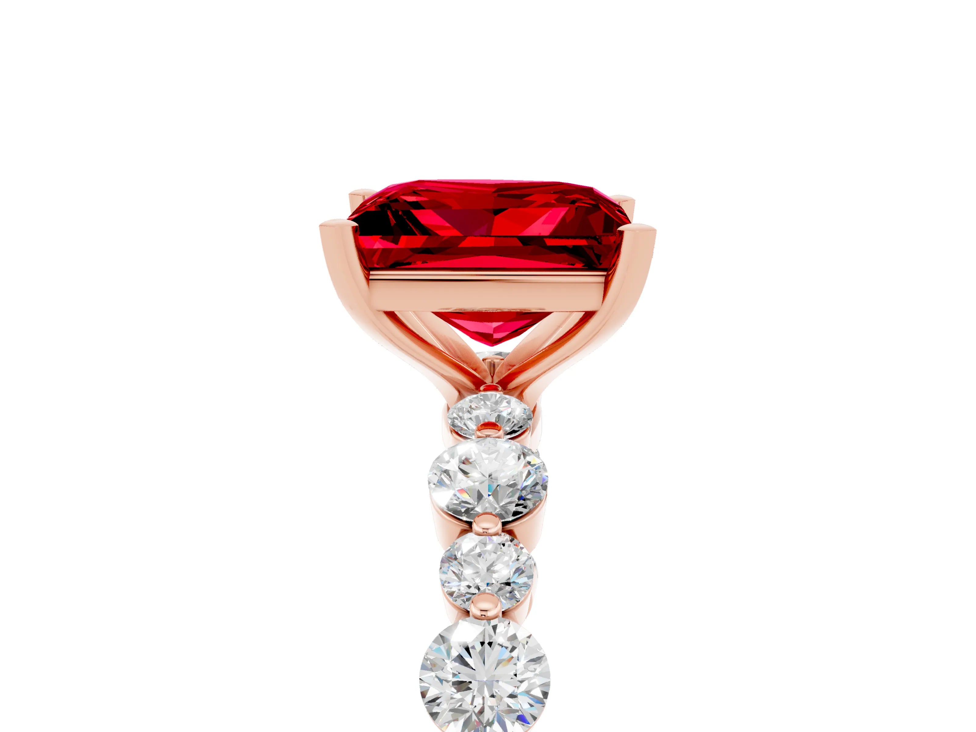 Rose gold Princess Cut Ruby Prong Set Engagement Ring with Pavé Band_5