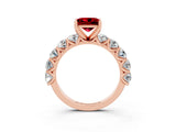 Rose gold Princess Cut Ruby Prong Setting with Side Stones on a Pave Band_3
